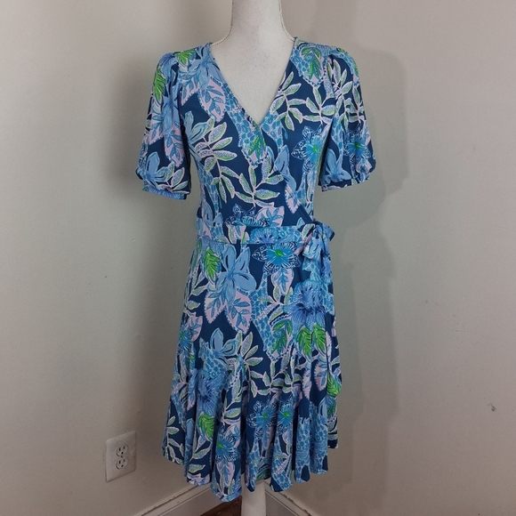 Lilly Pulitzer Kessler Wrap Dress In Macaw Blue Size XS - Picture 11 of 12